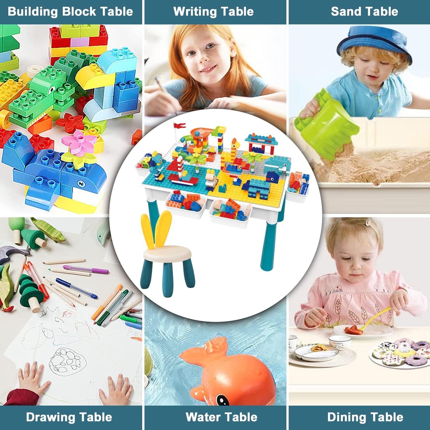Building Blocks Table Set – Includes 1 Rabbit Chair & 560+ Blocks Set