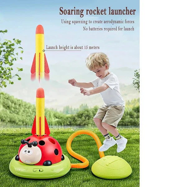 3 In 1 Musical Jump, Ring Toss Game, Stomps & Rocket Launcher for Kids