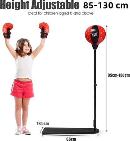 Kids Boxing Trainer Stand + Gloves and Pump (Height-Adjustable)