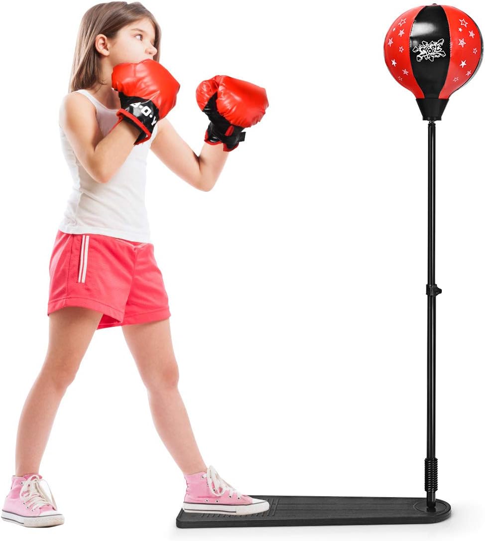 Kids Boxing Trainer Stand + Gloves and Pump (Height-Adjustable)