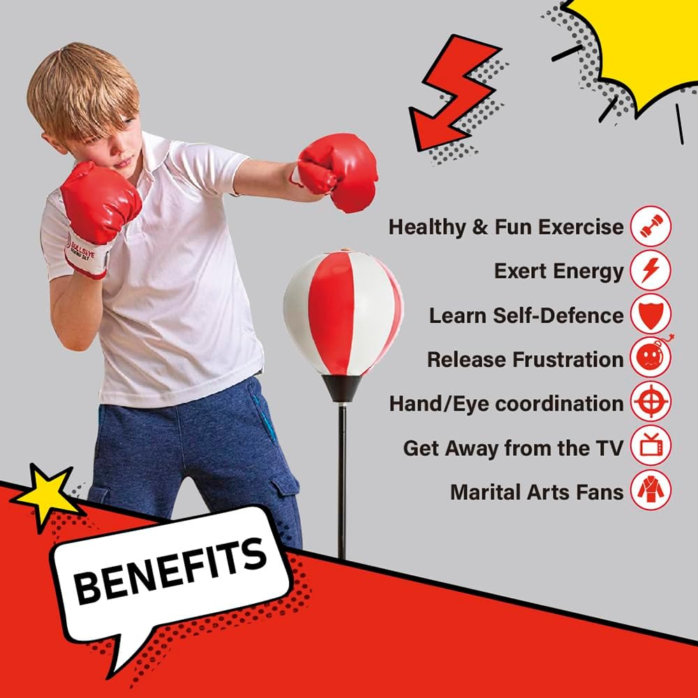 Kids Boxing Trainer Stand + Gloves and Pump (Height-Adjustable)