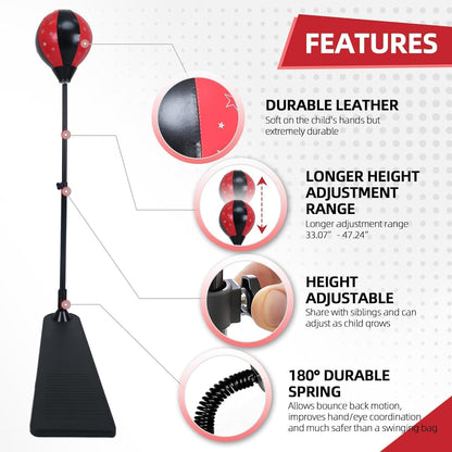 Kids Boxing Trainer Stand + Gloves and Pump (Height-Adjustable)