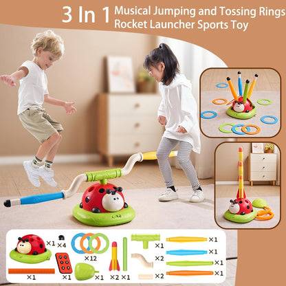 3 In 1 Musical Jump, Ring Toss Game, Stomps & Rocket Launcher for Kids