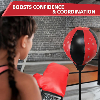 Kids Boxing Trainer Stand + Gloves and Pump (Height-Adjustable)
