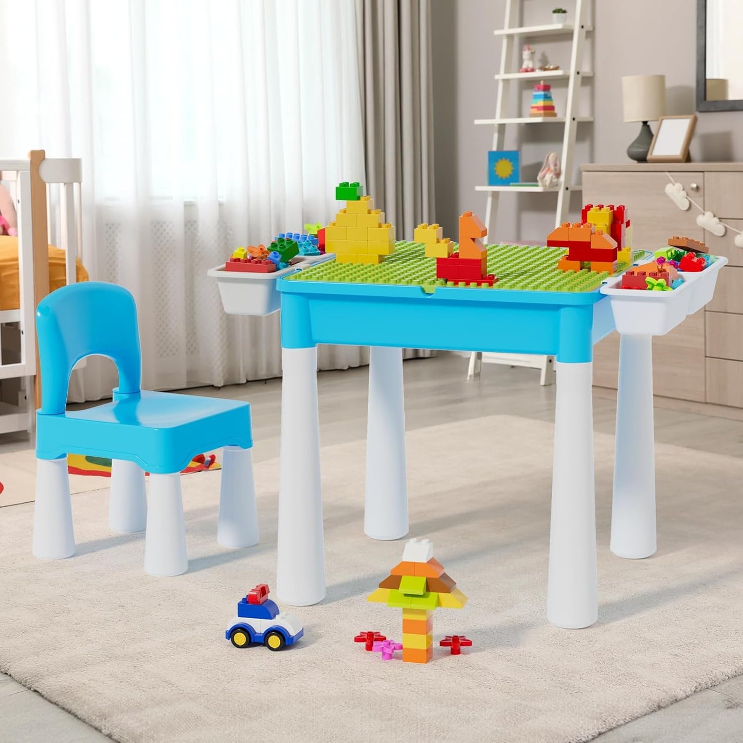 Building Blocks Table Set Large Size – Includes 1 Rabbit Chair & 560+ Blocks Set