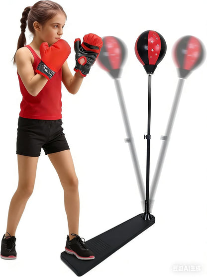 Kids Boxing Trainer Stand + Gloves and Pump (Height-Adjustable)