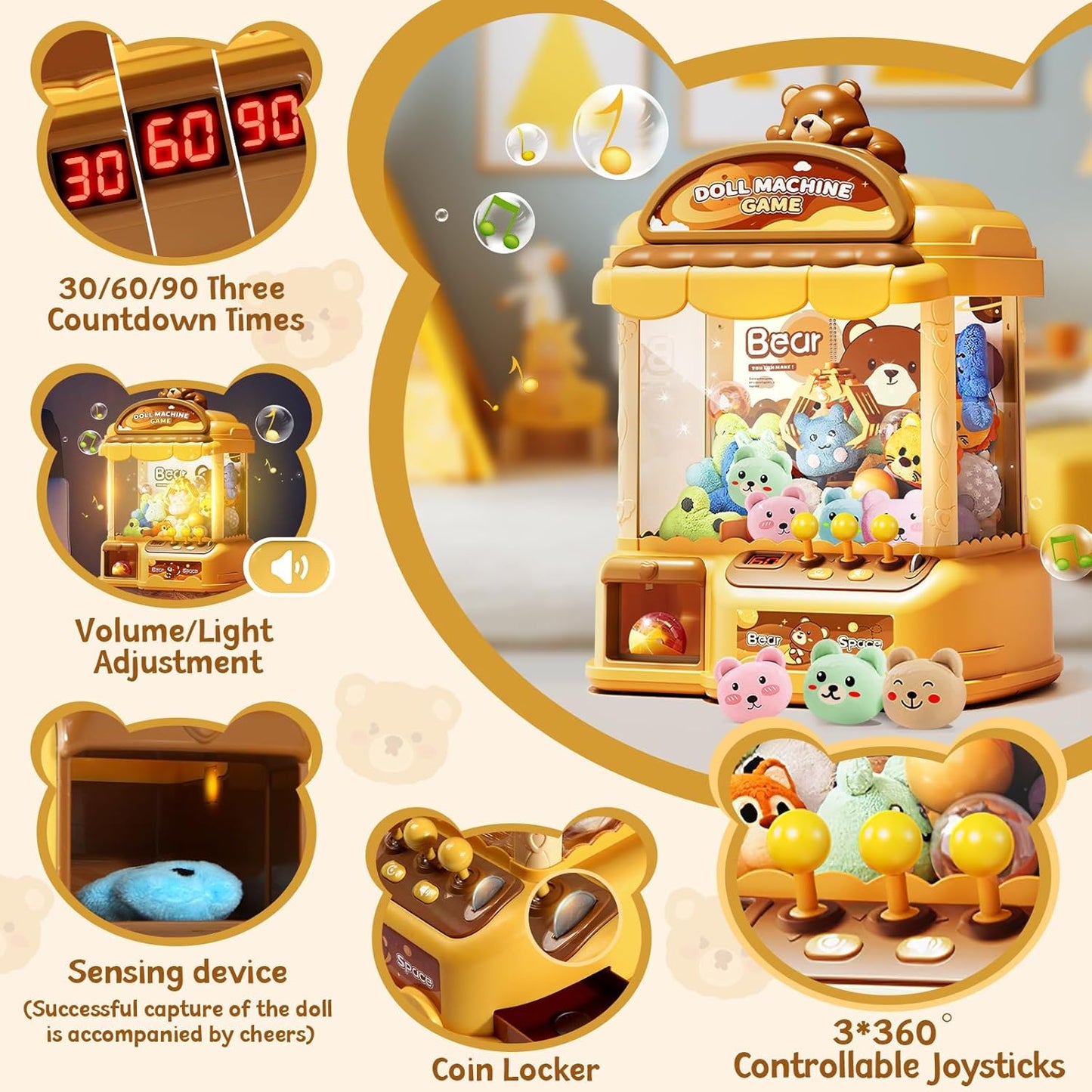 Cute Bear Claw Machine for Kids — 10 dolls, 20 collectibles & 24 coins
