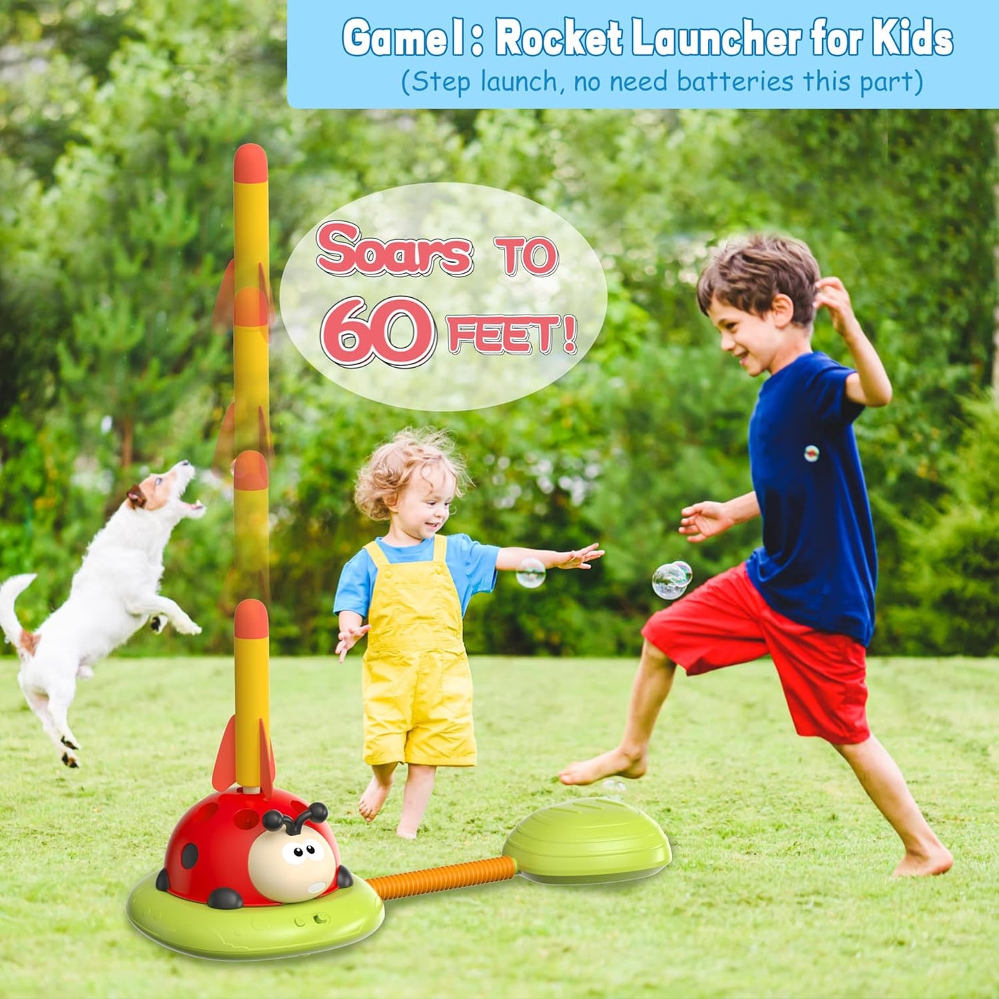 3 In 1 Musical Jump, Ring Toss Game, Stomps & Rocket Launcher for Kids