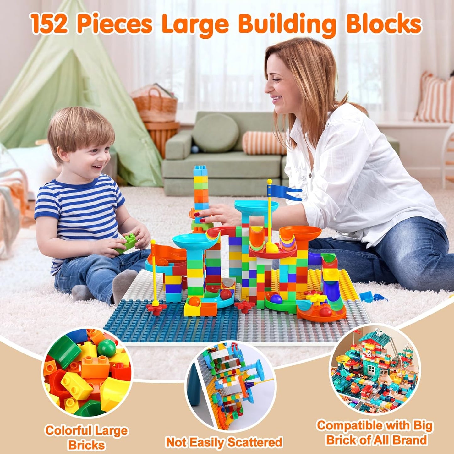 Building Blocks Table Set Large Size – Includes 1 Rabbit Chair & 560+ Blocks Set