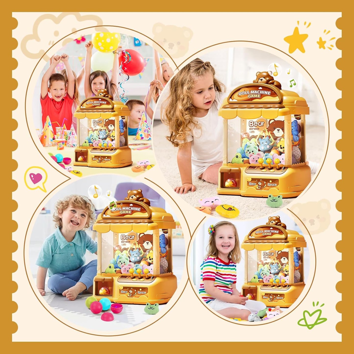 Cute Bear Claw Machine for Kids — 10 dolls, 20 collectibles & 24 coins
