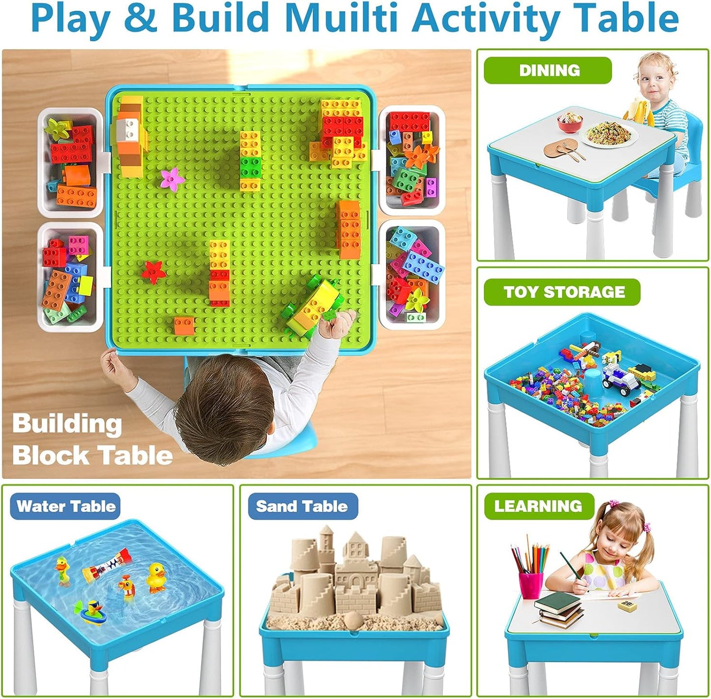 Building Blocks Table Set Large Size – Includes 1 Rabbit Chair & 560+ Blocks Set