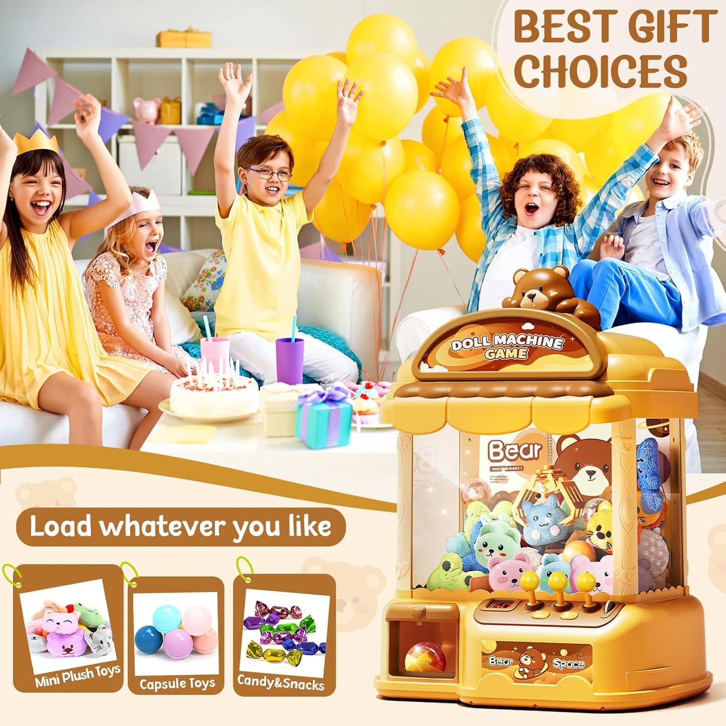 Cute Bear Claw Machine for Kids — 10 dolls, 20 collectibles & 24 coins