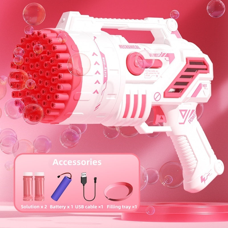 LED Bubble Rocket Blaster 69 Hole Light-Up Machine with USB Recharge