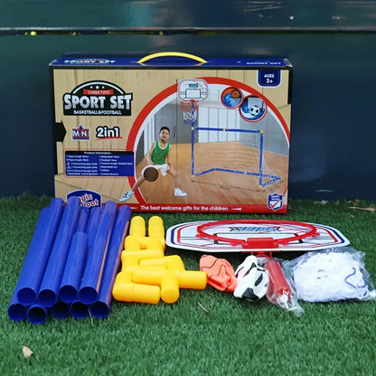 2 in 1 Children Sports Equipment Football Goal Basketball Stands for Kids Outdoor Toy