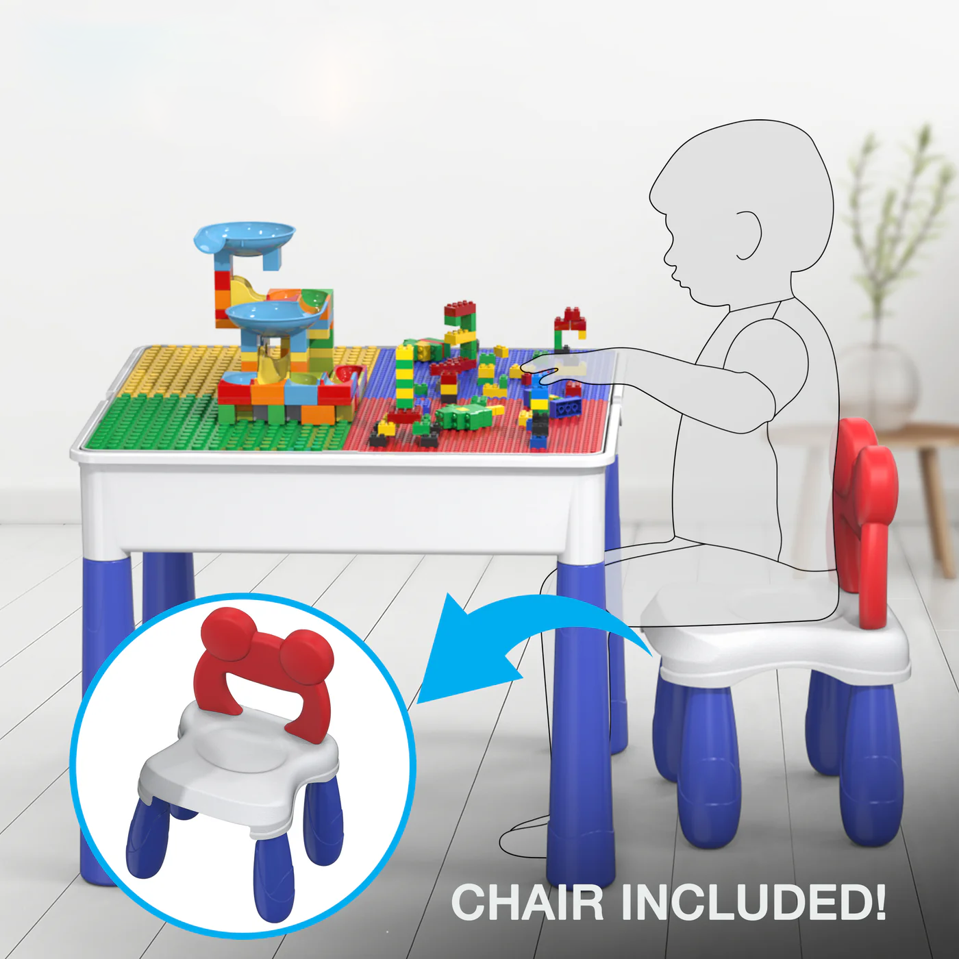 Building Blocks Table Set Large Size – Includes 1 Rabbit Chair & 560+ Blocks Set