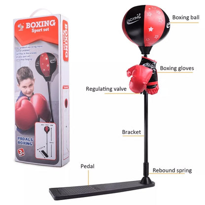 Kids Boxing Trainer Stand + Gloves and Pump (Height-Adjustable)