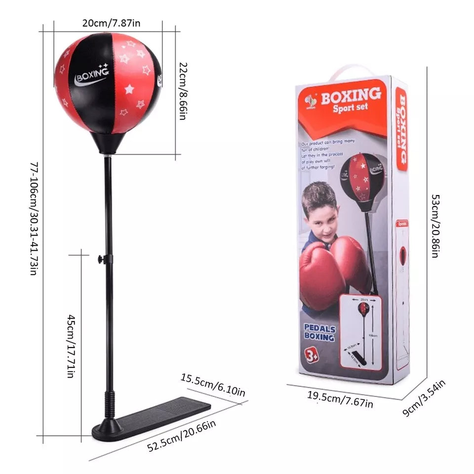 Kids Boxing Trainer Stand + Gloves and Pump (Height-Adjustable)